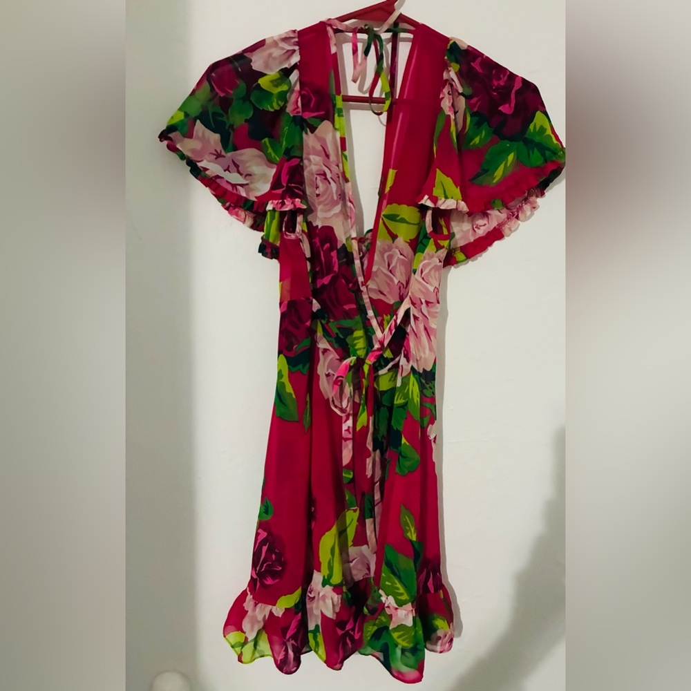 Betsey Johnson Pink Floral Backless Wrap Dress